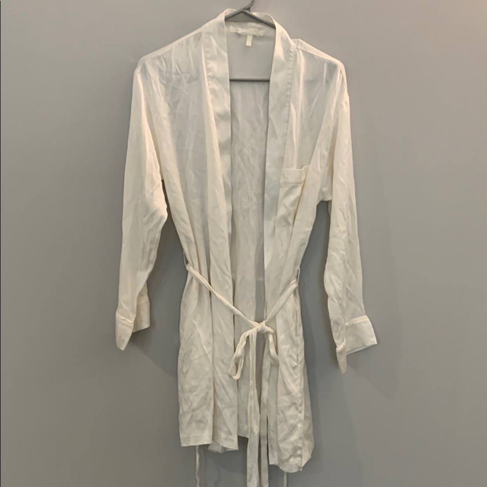 SKIMS Ivory Sheer Satin Trim Robe
